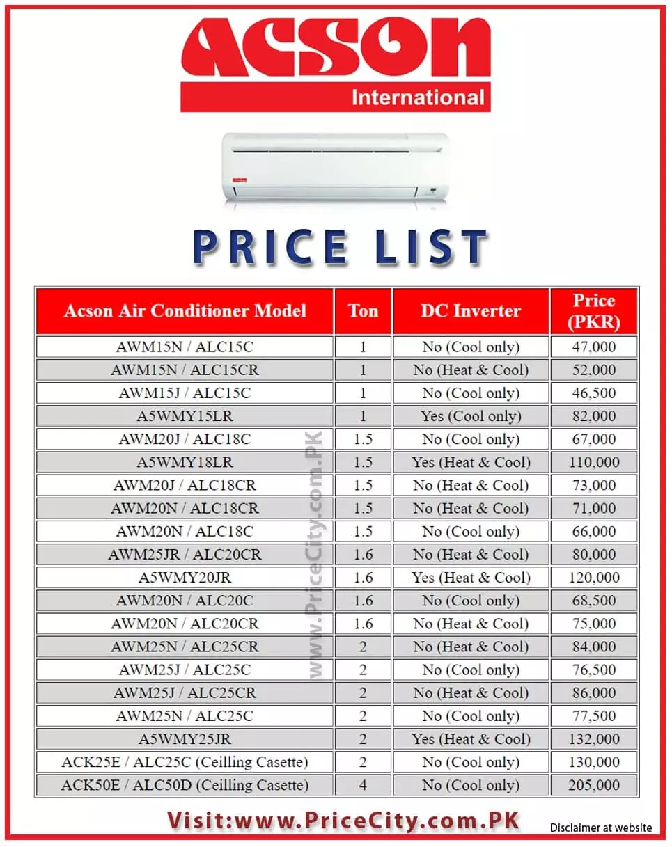 Acson AC Price in Pakistan List