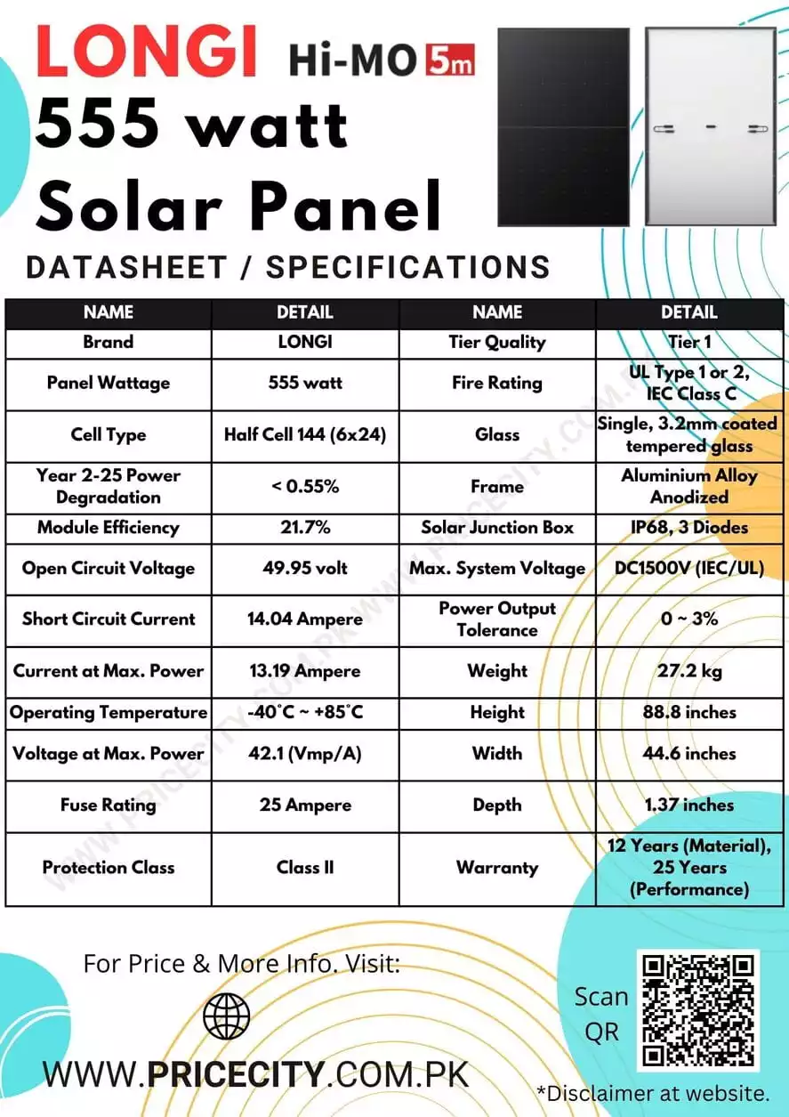 Longi 555 Solar Panel Specifications Datasheet