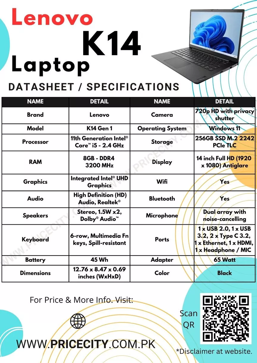 Lenovo K14 Laptop Specifications Datasheet